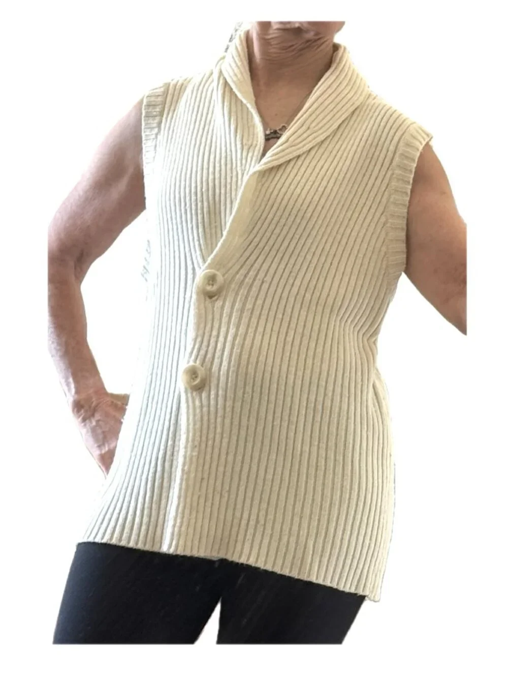 Cream Cardigan Sz M Wool Blend Isabella Bird Sleeveless Ivory Off white